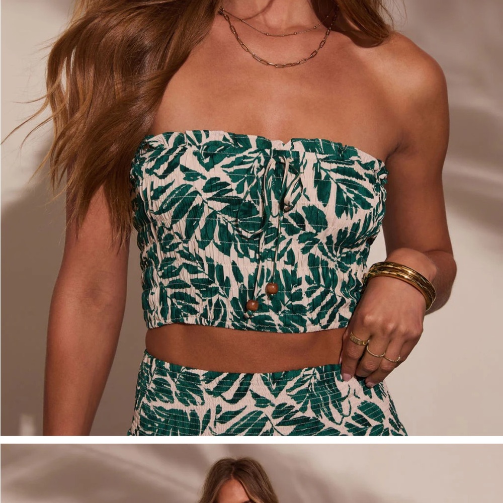 Tropical Green Leaf Print Wide-Leg Jumpsuit - Picture 4 of 6